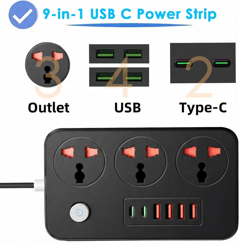 نكومي أسلاك تمديد من نوع Necomi Power Strips مزودة بـ 4 منافذ كهربائية (3.1 أمبير) ومحول USB مدمج، بالإضافة إلى 6 منافذ كهربائية ذكية وقابس حائطي شامل، ومحمي من الصدمات الكهربائية والأضرار الناتجة عنها؛ طول الكابل 2 متر/6.5 قدم، مخصصة للاستخدام في المكاتب المنزلية (لون أبيض). - Image 3