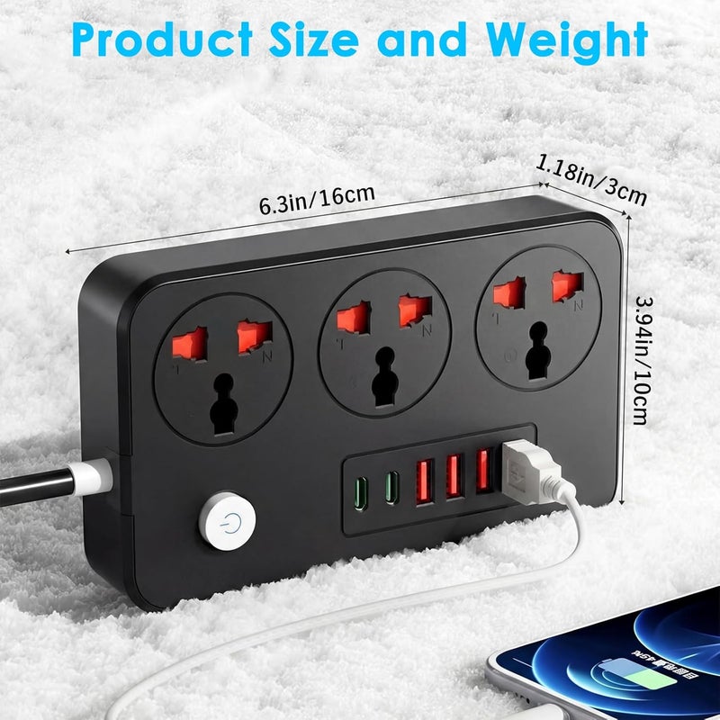 نكومي أسلاك تمديد من نوع Necomi Power Strips مزودة بـ 4 منافذ كهربائية (3.1 أمبير) ومحول USB مدمج، بالإضافة إلى 6 منافذ كهربائية ذكية وقابس حائطي شامل، ومحمي من الصدمات الكهربائية والأضرار الناتجة عنها؛ طول الكابل 2 متر/6.5 قدم، مخصصة للاستخدام في المكاتب المنزلية (لون أبيض). - Image 2
