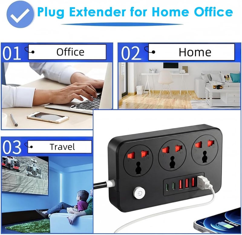 نكومي أسلاك تمديد من نوع Necomi Power Strips مزودة بـ 4 منافذ كهربائية (3.1 أمبير) ومحول USB مدمج، بالإضافة إلى 6 منافذ كهربائية ذكية وقابس حائطي شامل، ومحمي من الصدمات الكهربائية والأضرار الناتجة عنها؛ طول الكابل 2 متر/6.5 قدم، مخصصة للاستخدام في المكاتب المنزلية (لون أبيض). - Image 5