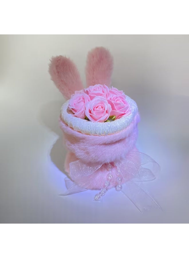 إيروريكس صندوق زهور صناعية لعيد الحب – باقة ورود خالدة يدوية مع 7 ورود وزينة أذن الأرنب - Image 1