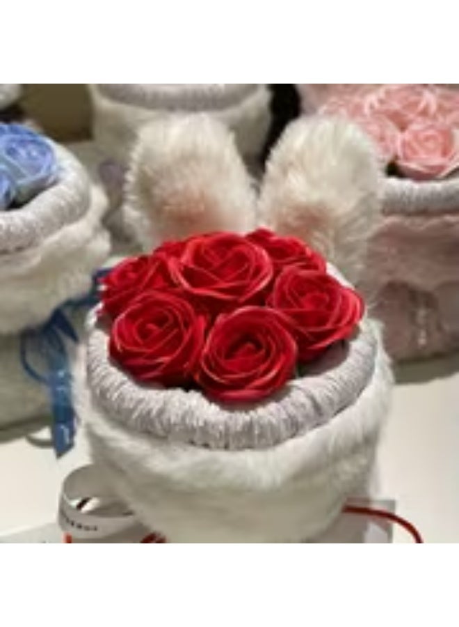 إيروريكس صندوق زهور صناعية لعيد الحب – باقة ورود خالدة يدوية مع 7 ورود وزينة أذن الأرنب - Image 3