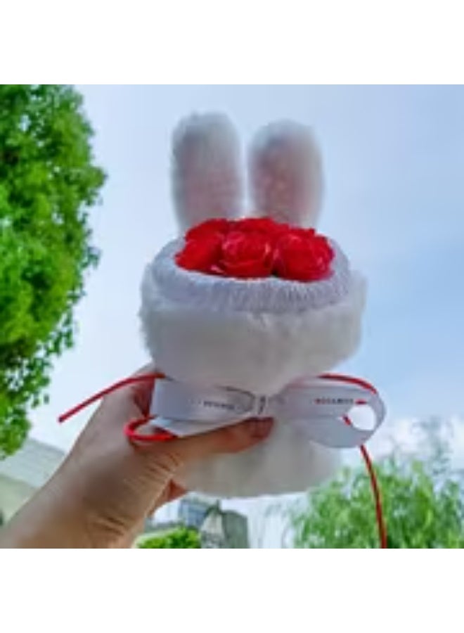 إيروريكس صندوق زهور صناعية لعيد الحب – باقة ورود خالدة يدوية مع 7 ورود وزينة أذن الأرنب - Image 4