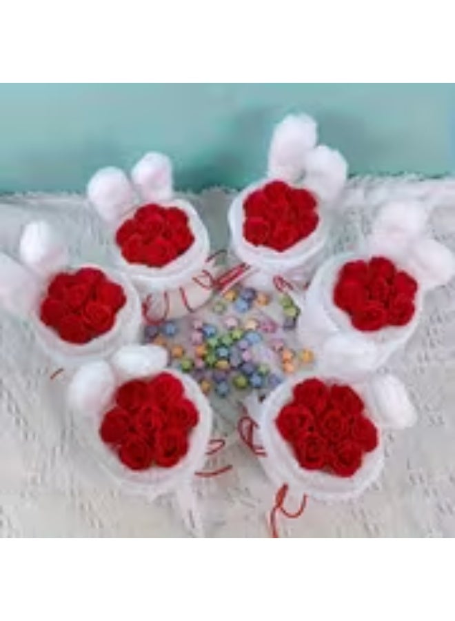 إيروريكس صندوق زهور صناعية لعيد الحب – باقة ورود خالدة يدوية مع 7 ورود وزينة أذن الأرنب - Image 5