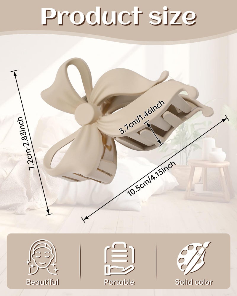Mesovor 4 Pack Cute Bow Claw Clip for Women, Nonslip Large Matte Strong Hold Bows Hair Clips for Thin and Thick Hair | Chic Hair Styling Accessories (4.1" Khaki, Brown, Beige, Pink) - Image 2