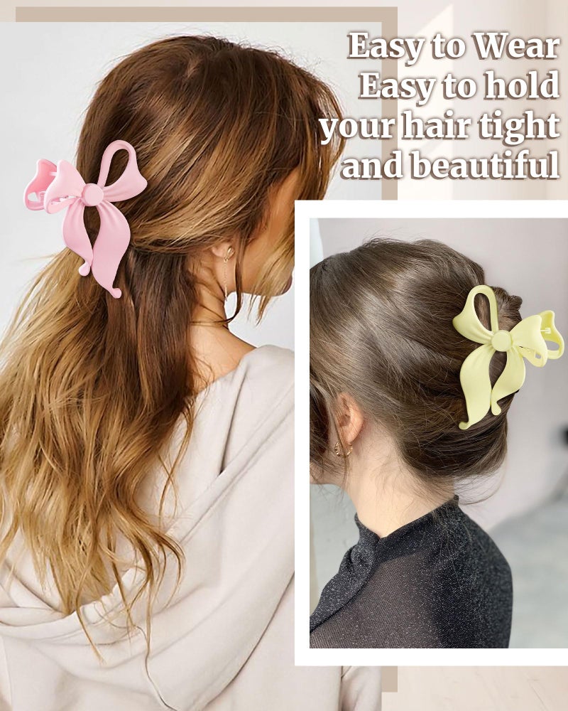 Mesovor 4 Pack Cute Bow Claw Clip for Women, Nonslip Large Matte Strong Hold Bows Hair Clips for Thin and Thick Hair | Chic Hair Styling Accessories (4.1" Khaki, Brown, Beige, Pink) - Image 4