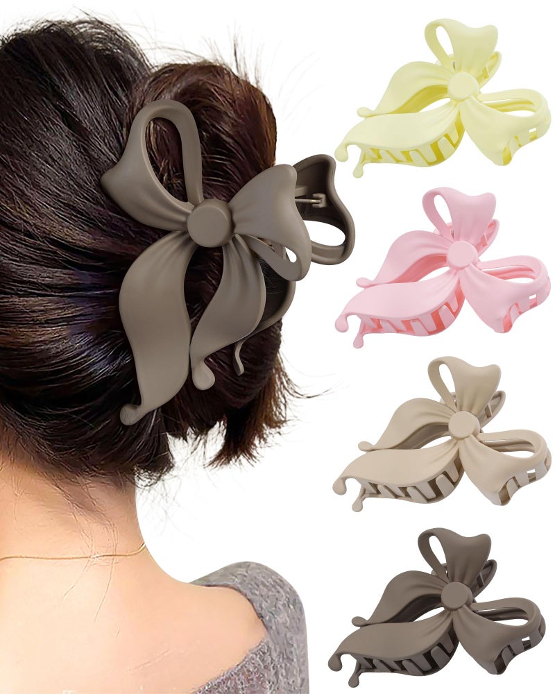 Mesovor 4 Pack Cute Bow Claw Clip for Women, Nonslip Large Matte Strong Hold Bows Hair Clips for Thin and Thick Hair | Chic Hair Styling Accessories (4.1" Khaki, Brown, Beige, Pink) - Image 1
