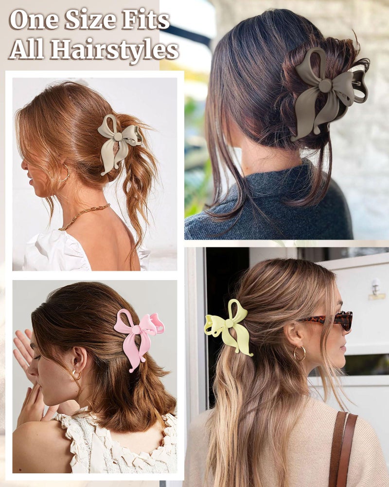 Mesovor 4 Pack Cute Bow Claw Clip for Women, Nonslip Large Matte Strong Hold Bows Hair Clips for Thin and Thick Hair | Chic Hair Styling Accessories (4.1" Khaki, Brown, Beige, Pink) - Image 5
