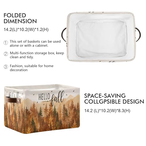 Wamika Hello Fall Forest Storage Basket with Waterproof Liner and PU Handles Maple Leaves Pine Tree Storage Bins Boxes 142 Collapsible Decorative Organizer Baskets for Bedroom Closet Office 1 Pack - Image 3