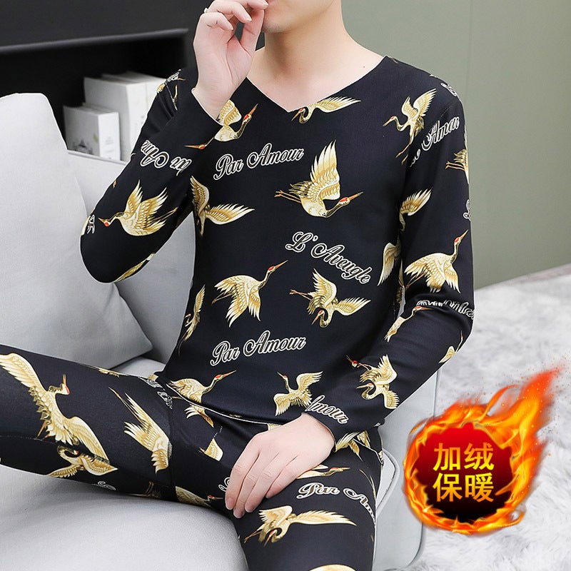 Men'S Velvet Thermal Underwear Thickened Suit Winter Cold Autumn Clothes Autumn Trousers Youth V-Neck Base Shirt For Outer Wear - Image 5
