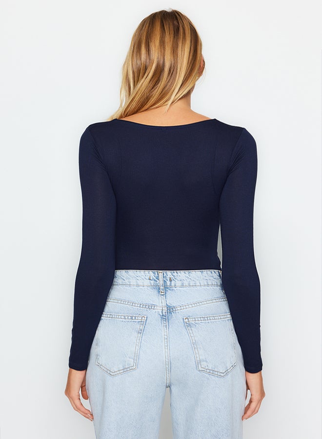 trendyol Navy Blue Square Neckline Premium Knitted Bodysuit TWOAW24BD00062 - Image 5