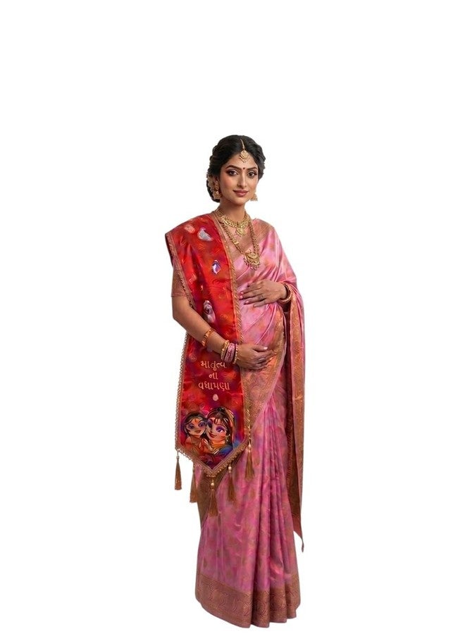 Tulsi Enterprise وشاح استحمام للأطفال من TULSI ENTERPRISE مصنوع من الحرير الخالص Godh Bharai Shalu للأم تو بي باللون الأخضر كريشنا مع وظيفة السنسكريتية شلوكا التقليدية مع شرابات - Image 1