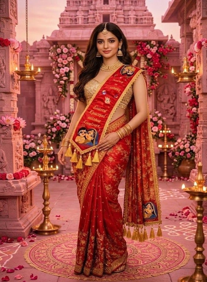Tulsi Enterprise وشاح استحمام للأطفال من TULSI ENTERPRISE مصنوع من الحرير الخالص Godh Bharai Shalu للأم تو بي باللون الأخضر كريشنا مع وظيفة السنسكريتية شلوكا التقليدية مع شرابات - Image 5