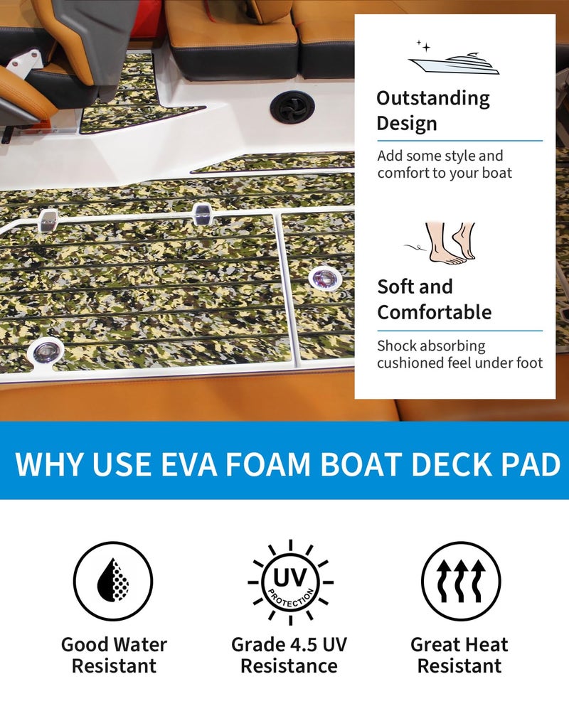 OCEANBROAD Self-Adhesive Camouflage Boat Flooring Sheet 48''x16.8'â€˜ Faux Teak EVA Foam Marine Non-Slip Pad Camo Decking for MotorBoats Yacht Helm Pad Jon Boat Floor, Camouflage Green - Image 4