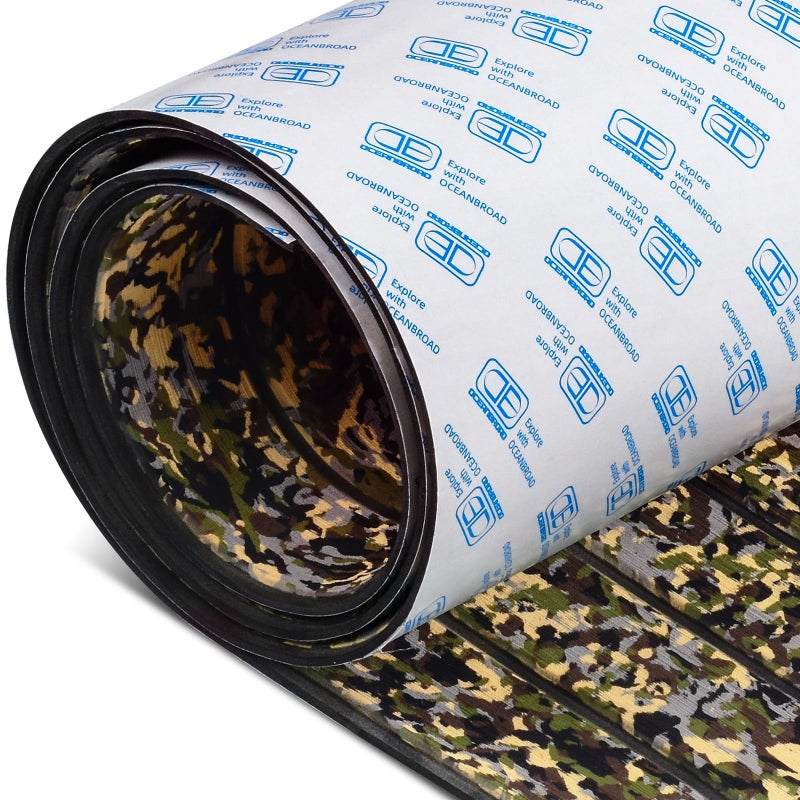 OCEANBROAD Self-Adhesive Camouflage Boat Flooring Sheet 48''x16.8'â€˜ Faux Teak EVA Foam Marine Non-Slip Pad Camo Decking for MotorBoats Yacht Helm Pad Jon Boat Floor, Camouflage Green - Image 1