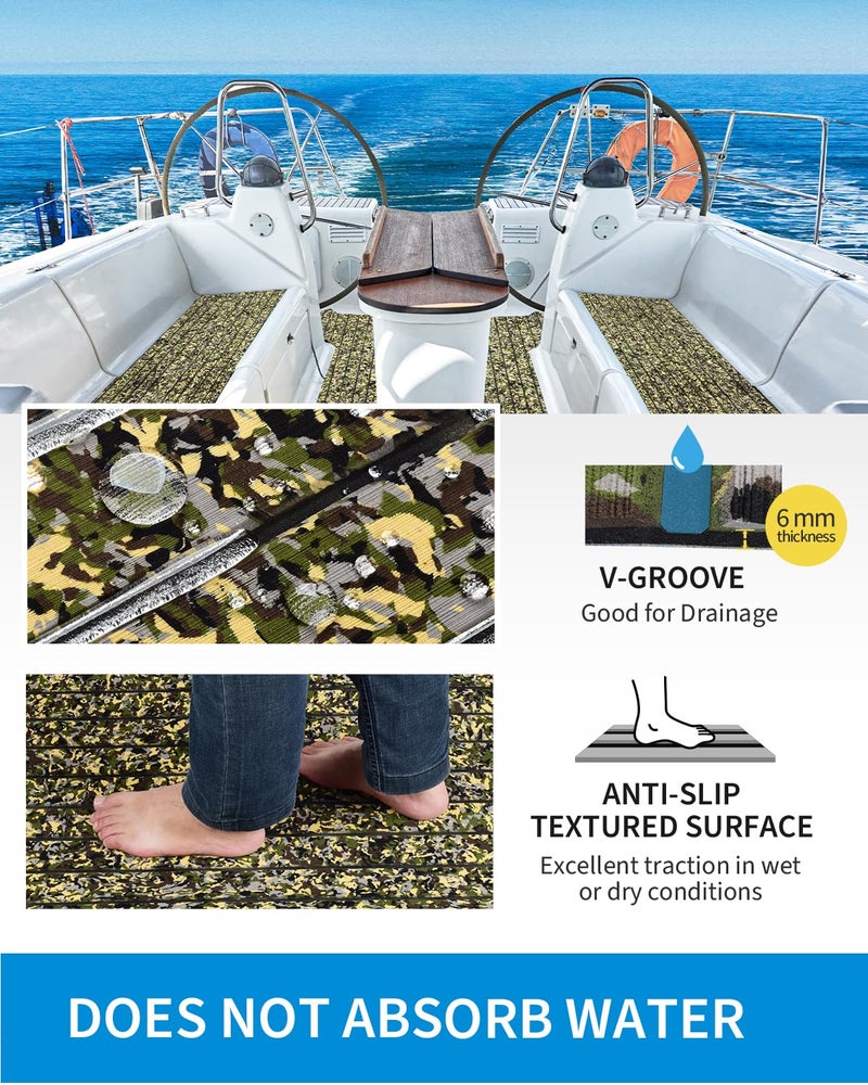 OCEANBROAD Self-Adhesive Camouflage Boat Flooring Sheet 48''x16.8'â€˜ Faux Teak EVA Foam Marine Non-Slip Pad Camo Decking for MotorBoats Yacht Helm Pad Jon Boat Floor, Camouflage Green - Image 3