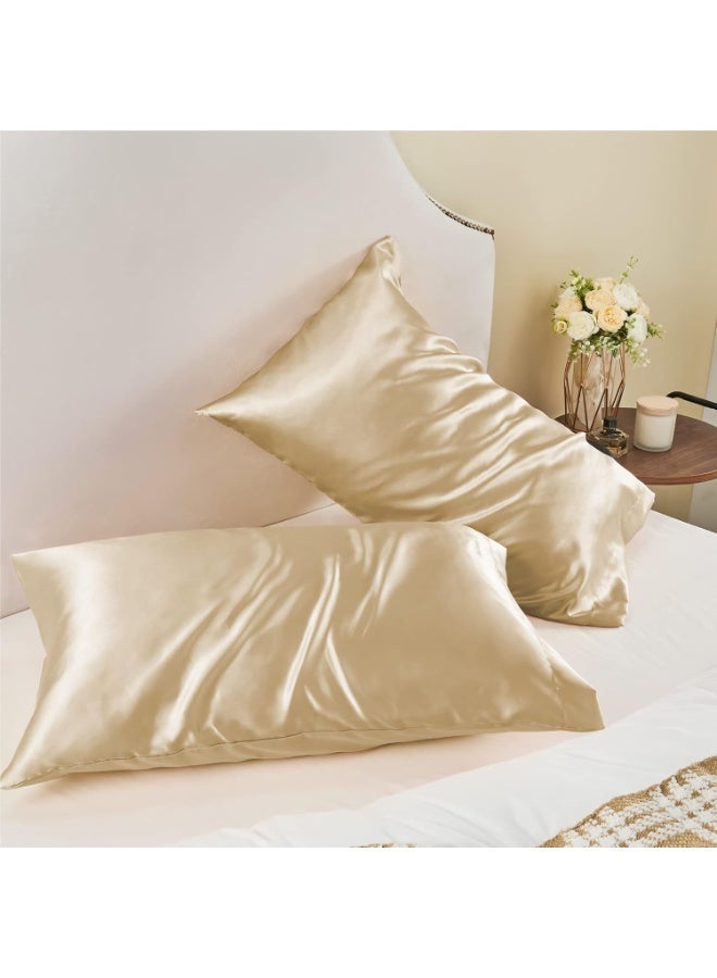 2-Pack Satin Pillowcase for Hair and Skin, Silky Soft Pillow Covers with Envelope Closure, Cooling Smooth Bedding Pillowcase Standard Size (Champagne, 20x26 Inch) - Image 2