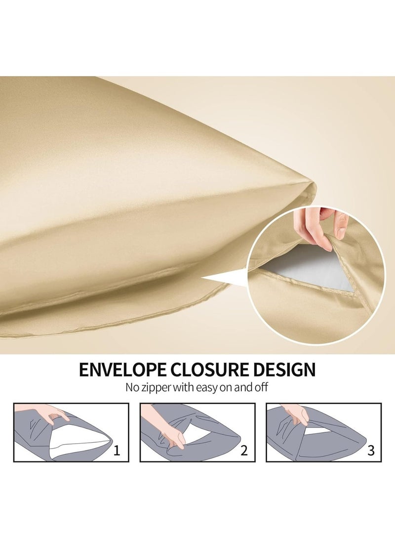 2-Pack Satin Pillowcase for Hair and Skin, Silky Soft Pillow Covers with Envelope Closure, Cooling Smooth Bedding Pillowcase Standard Size (Champagne, 20x26 Inch) - Image 3