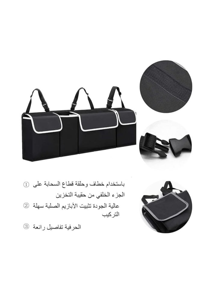 NOAEOU NOAEOU Car Trunk Organizer and Storage, Backseat Hanging Organizer for SUV, Truck, MPV, Waterproof, Collapsible Cargo Storage Bag with 4 Pockets, Car Interior Accessories (Black)  - Image 3