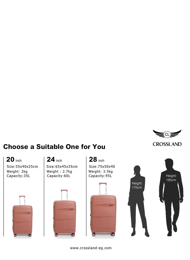 Crossland - CROSSLAND Unbreakable Trolley Luggage Suitcases TSA Lock and Double Expandable Zipper Provide 25% Extra Space - 3 Pcs Set - Image 1