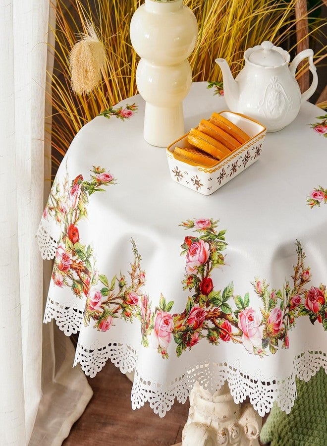 ARTABLE Small Table Cloth Printing Flowers Designs Laser Cutting Tablecloth Table Topper for Thanksgiving Outdoor Farmhouse Rustic Kitchen Party Birthday Picni (Rose, 39 Inches Round) - Image 1