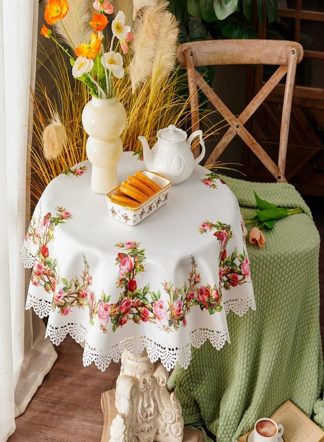 ARTABLE Small Table Cloth Printing Flowers Designs Laser Cutting Tablecloth Table Topper for Thanksgiving Outdoor Farmhouse Rustic Kitchen Party Birthday Picni (Rose, 39 Inches Round) - Image 2