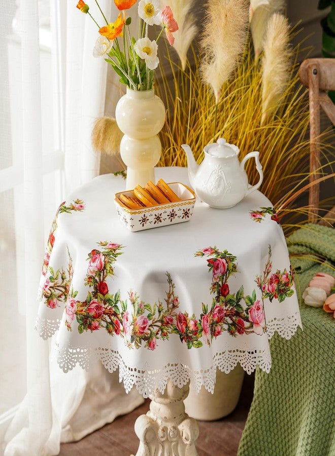 ARTABLE Small Table Cloth Printing Flowers Designs Laser Cutting Tablecloth Table Topper for Thanksgiving Outdoor Farmhouse Rustic Kitchen Party Birthday Picni (Rose, 39 Inches Round) - Image 4