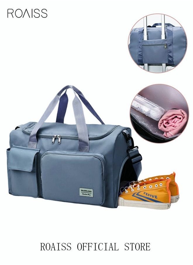 roaiss Duffle Bag for Women Sports with Wet Pocket Shoe Compartment Overnight Weekender Travel Bag Thicken Sports Tote Gym Bag Workout Carry on Bag with Adjustable Strap Blue  - Image 1