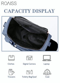 roaiss Duffle Bag for Women Sports with Wet Pocket Shoe Compartment Overnight Weekender Travel Bag Thicken Sports Tote Gym Bag Workout Carry on Bag with Adjustable Strap Blue  - Image 5