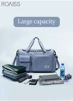 roaiss Duffle Bag for Women Sports with Wet Pocket Shoe Compartment Overnight Weekender Travel Bag Thicken Sports Tote Gym Bag Workout Carry on Bag with Adjustable Strap Blue  - Image 4
