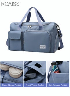 roaiss Duffle Bag for Women Sports with Wet Pocket Shoe Compartment Overnight Weekender Travel Bag Thicken Sports Tote Gym Bag Workout Carry on Bag with Adjustable Strap Blue  - Image 3