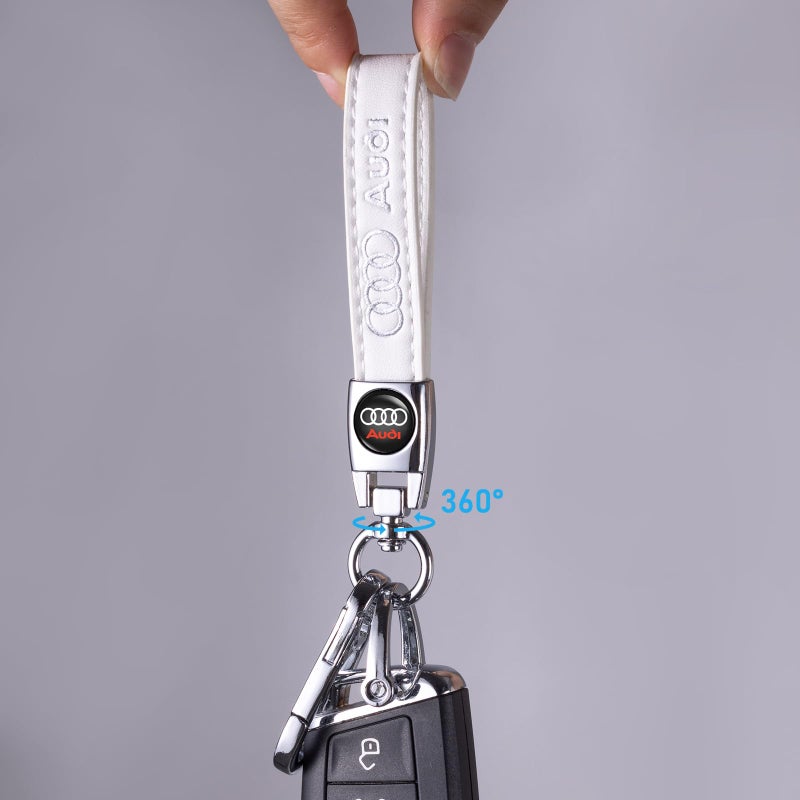 TACOMA Genuine Leather Car Keychain for Audi A3 RS3 A4 A5 A6 A7 RS7 A8 Q3 Q5 Q7 R8 Key Chain for Men and Women Family Present Key Ring Accessories(White) - Image 3
