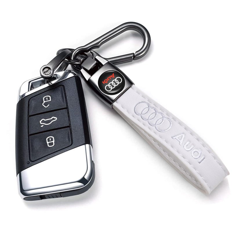 TACOMA Genuine Leather Car Keychain for Audi A3 RS3 A4 A5 A6 A7 RS7 A8 Q3 Q5 Q7 R8 Key Chain for Men and Women Family Present Key Ring Accessories(White) - Image 2