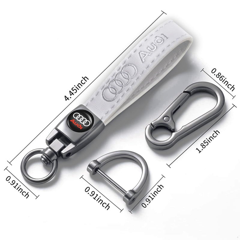 TACOMA Genuine Leather Car Keychain for Audi A3 RS3 A4 A5 A6 A7 RS7 A8 Q3 Q5 Q7 R8 Key Chain for Men and Women Family Present Key Ring Accessories(White) - Image 5