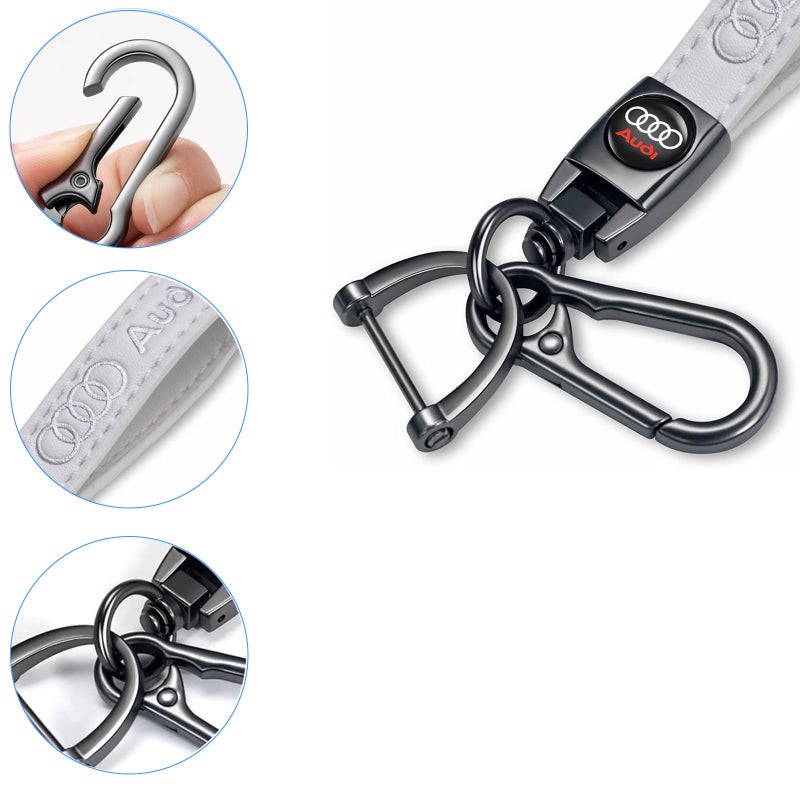 TACOMA Genuine Leather Car Keychain for Audi A3 RS3 A4 A5 A6 A7 RS7 A8 Q3 Q5 Q7 R8 Key Chain for Men and Women Family Present Key Ring Accessories(White) - Image 4