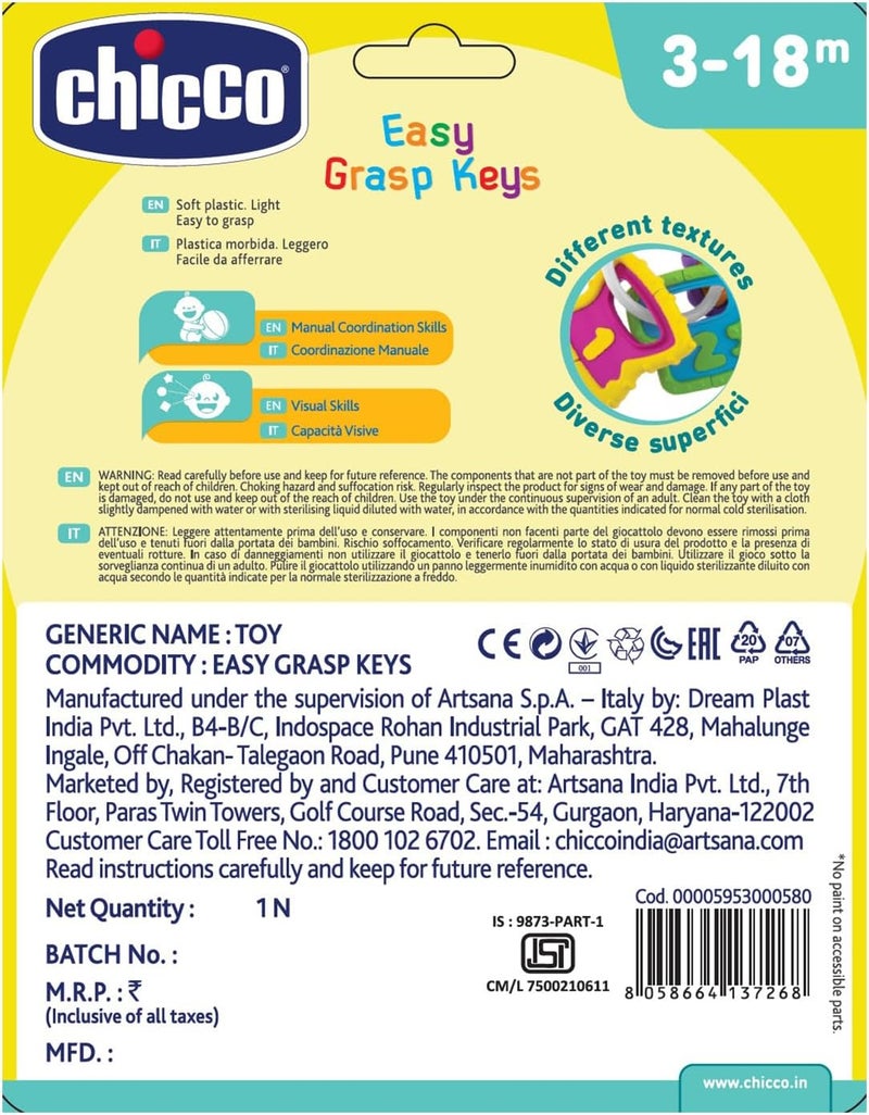Chicco Baby Senses Easy Grasp Keys Rattle for Babies 3-18 Months - Image 2
