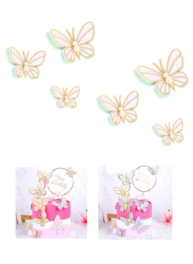 6 Pcs Green Pearl Butterfly 3D Cake Toppers Kit, Princess Fairy Party Supplies, Cupcake Toppers Picks, Decoration for Birthday Baby Shower Wedding Theme Party, Wedding Party Supplies (Green)  - Image 1