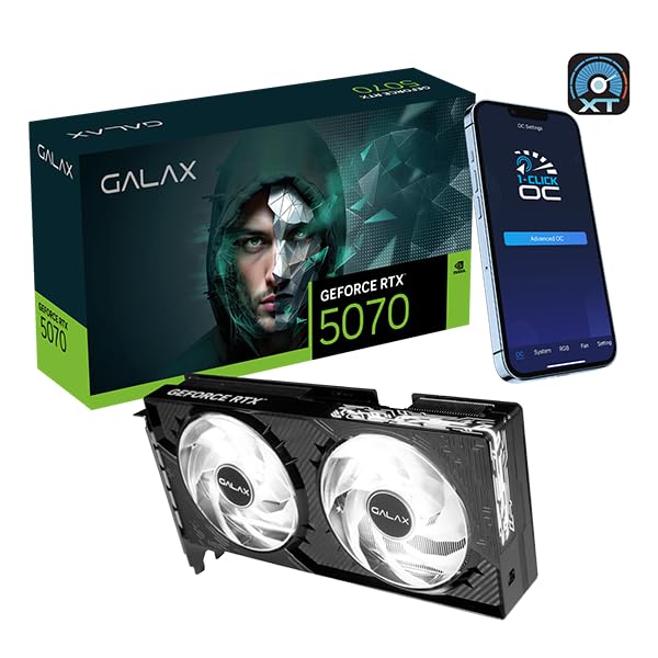 Galax GeForce RTX 5070 1-Click OC 12GB GDDR7 GPU Overclockable Graphics Card | DLSS 4, Ray Tracing, PCIe 5.0 | 192-bit, 28Gbps, 8K | HDMI 2.1b & DP 2.1b | Dual 92mm Fans | LED Lighting Effects - Black - Image 2