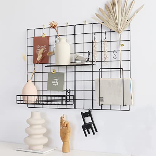 FRIADE Wall Grid Panel for Photo Display,Wall Storage Organizer,5 Metal Clips & 3 S Hooks & 4 Nails & 4 Plastic Hanging Buckles and 4 Screws Offered,Size 17.5" x 11.8"，Set of 2 (Black) - Image 3