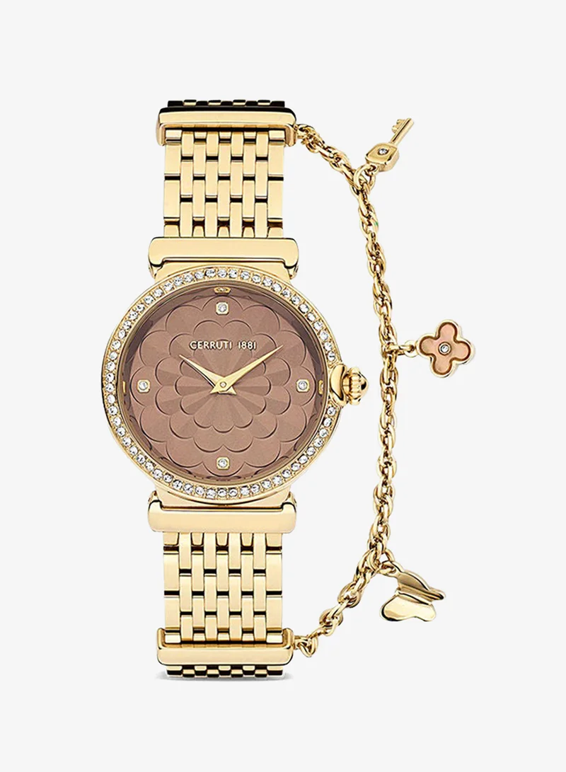 Women's Round Shape Stainless Steel Band Analog Wrist Watch 28 mm - Brown Dial - CIWLG2226204