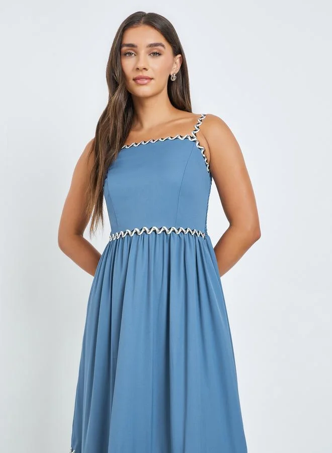 Styli Blue Ric-Rac Trim Strappy Maxi Dress