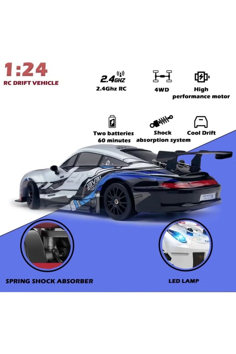 LIMOS RC Drift Car 2.4GHz 1:24 Scale 4WD High Speed Remote Control Car with LED Lights, 2 Batteries, Drift & Racing Tires, Barricades – Classic Design RC Vehicle for Racing & Drifting - Image 3