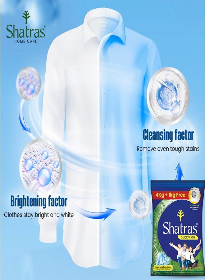 Shatras Quick Wash Detergent Powder- 4 Kg+1 Kg Free Pack |Enhanced Super Soak Technology For Deep Cleaning| Ideal For Top Load & Front Load Machines |Gentle On Fabrics & Tough On Stains - Image 2