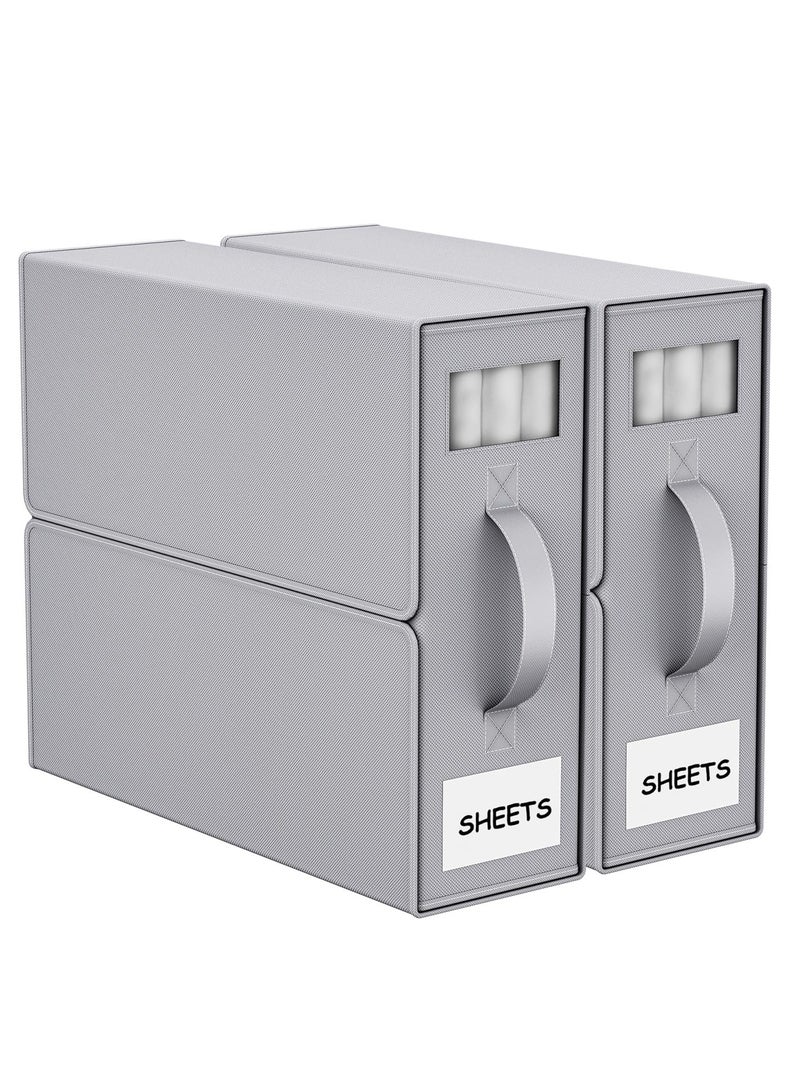 2 pack Foldable Bedding Organizer, Fabric Storage Bins for Bed Sheets, Duvet Covers and Pillowcases, Closet Organizer, Storage Container Boxes for Blankets, Clothes (Grey, MY023) - Image 1