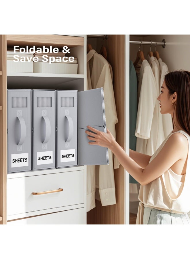 2 pack Foldable Bedding Organizer, Fabric Storage Bins for Bed Sheets, Duvet Covers and Pillowcases, Closet Organizer, Storage Container Boxes for Blankets, Clothes (Grey, MY023) - Image 2