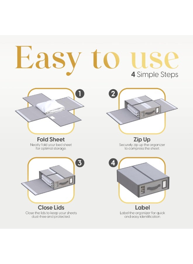 2 pack Foldable Bedding Organizer, Fabric Storage Bins for Bed Sheets, Duvet Covers and Pillowcases, Closet Organizer, Storage Container Boxes for Blankets, Clothes (Grey, MY023) - Image 4