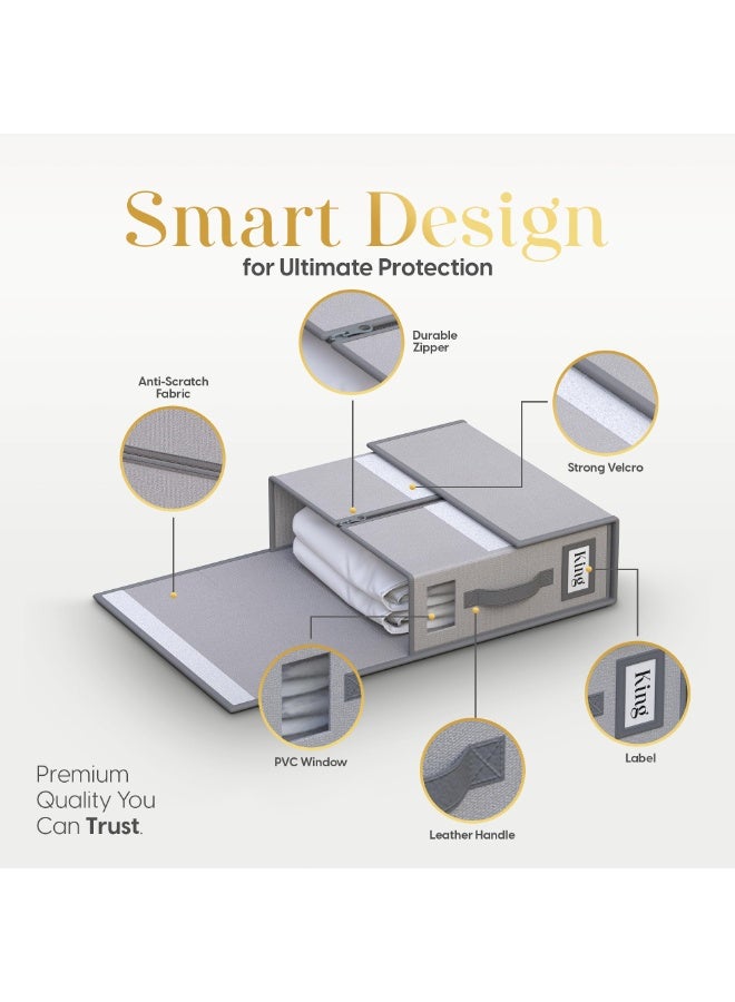 2 pack Foldable Bedding Organizer, Fabric Storage Bins for Bed Sheets, Duvet Covers and Pillowcases, Closet Organizer, Storage Container Boxes for Blankets, Clothes (Grey, MY023) - Image 5