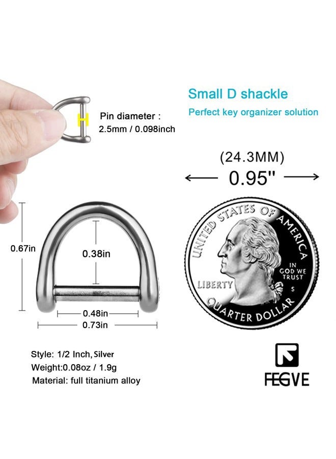 FEGVE Small Titanium Key Ring with Screw Shackle - Car Fob Keychain Heavy Duty Strong Mini Titanium D Rings- 1/2 Inch/12mm (Silver 4 Pack), Silver 4 Pack-1/2 Inch/12mm, Small - Image 2