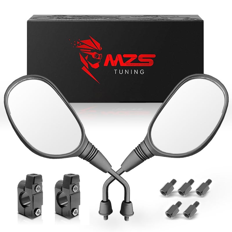 MZS ATV Mirrors with Aluminum Mounts 8MM 10MM Motorcycle Handlebar Side Mirror Rear View Accessories Compatible with Motorbike Street Adventure Dirt Bike EBike Snowmobile Scooter Moped GY6 Quad