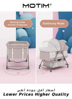 Motim 2 in 1 Portable Movable Crib Foldable Baby Bassinet with Mosquito Shade Net Storage Basket and Memory Foam Mattress Khaki  - Image 2