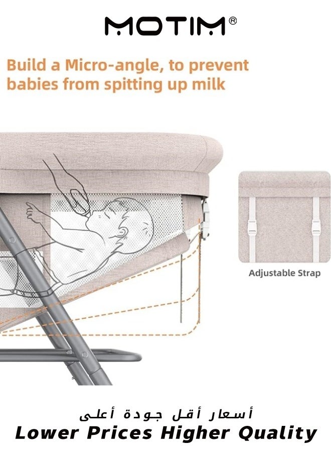 Motim 2 in 1 Portable Movable Crib Foldable Baby Bassinet with Mosquito Shade Net Storage Basket and Memory Foam Mattress Khaki  - Image 5